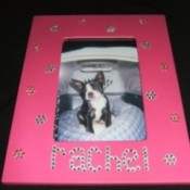 pink frame with name created from stick on rhinestones