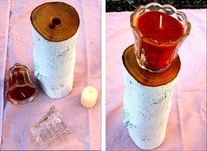 Candle holder made from a piece of birch branch.