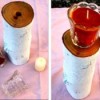 Candle holder made from a piece of birch branch.