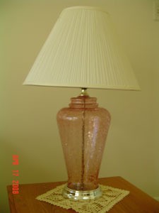 A clear glass lamp.