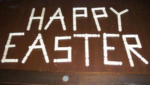 Craft sticks spelling Happy Easter.