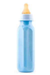 Plastic baby bottle.