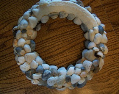 plaster covered Styrofoam and shell wreath