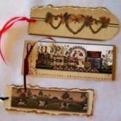 Three different bookmarks made from wallpaper.