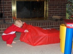 toddler looking in bag