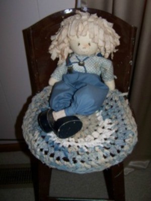 Crochet rag seat cover.