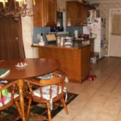 Kitchen with oak cabinets.