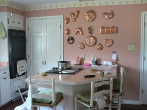 pink and white kitchen