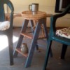 Beverage table from a stepstool and basket..