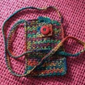 Multicolored crocheted purse.