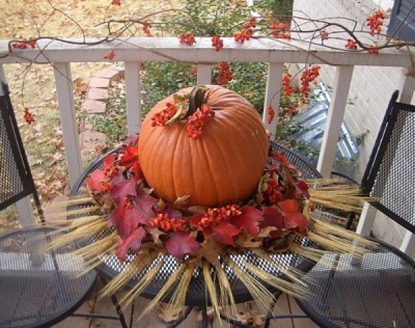 A decorative pumpkin display.