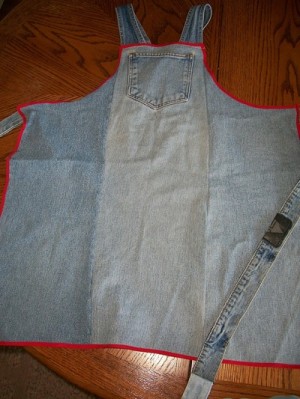 A grilling apron made out of blue jeans