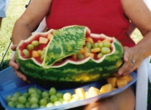 decoratively cut watermelon bowl