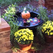 A decorative pumpkin fountain for halloween.