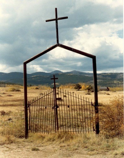An old cemetery gate.