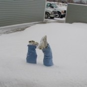 Legs and feet sticking out of snow.