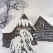 Snow covered shacks.