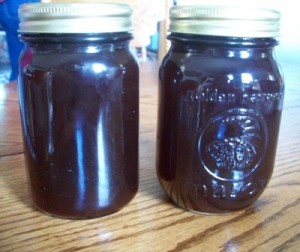 Jelly made with beet juice and jell-o.