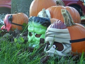 masks on pumpkins