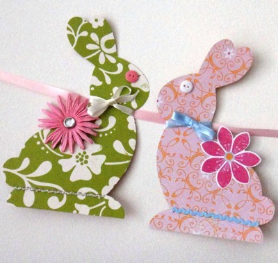 Closeup of two of the paper bunnies.