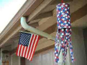 red, white, and blue windsock