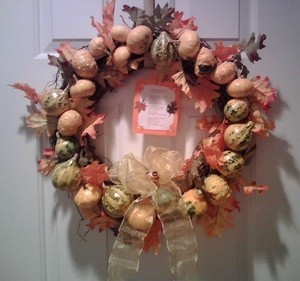 gourd wreath on door