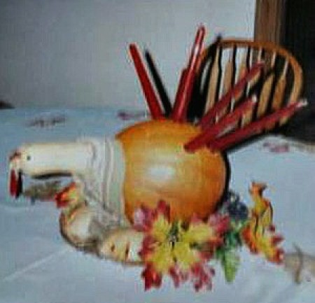 pumpkin turkey with candle feathers