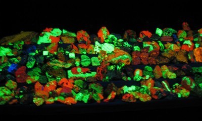 rocks illuminated by black light