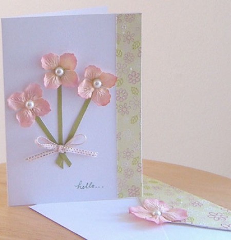 Greeting card with pink flowers.