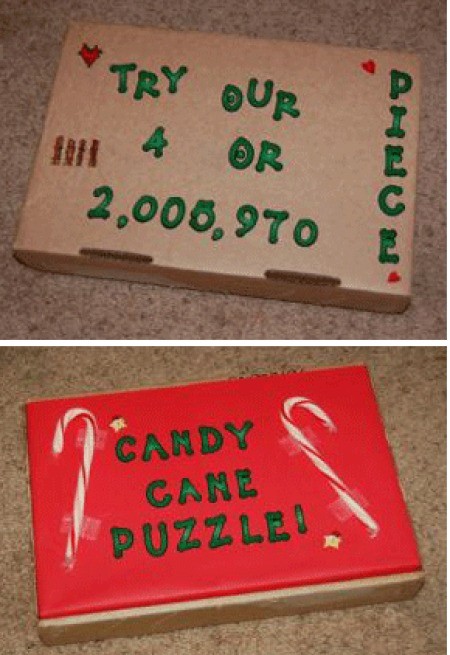 A candy cane puzzle gag gift.