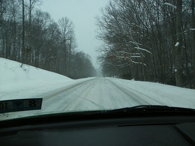 Road covered in snow.