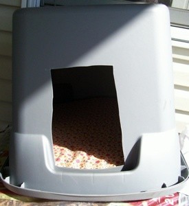 Plastic tub shelter for cats.