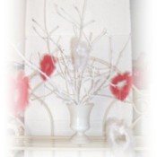 Ornaments on white Valentine's tree.
