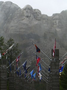 Mt. Rushmore and flags