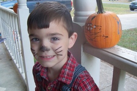 A boy dressed as a country mouse for Halloween.