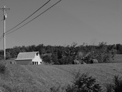 old barn in field