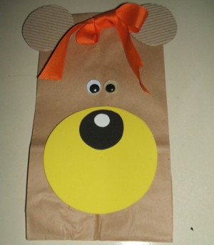 Decorated brown paper bag.