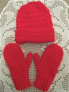 Red knit hat and mittens.