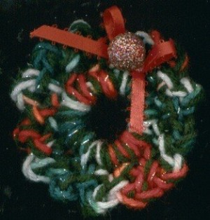 Crocheted Christmas wreath.