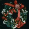 Crocheted Christmas wreath.