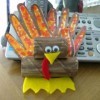 A paper turkey craft made from a child's handprints.