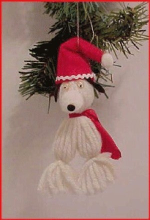 A yarn Snoopy ornament