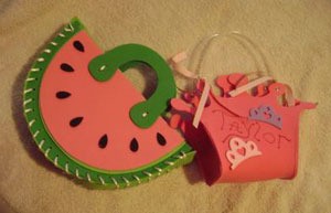 Craft foam purses, a watermelon and a crown.