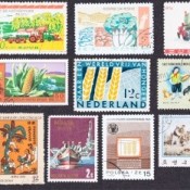 A stamp collection.