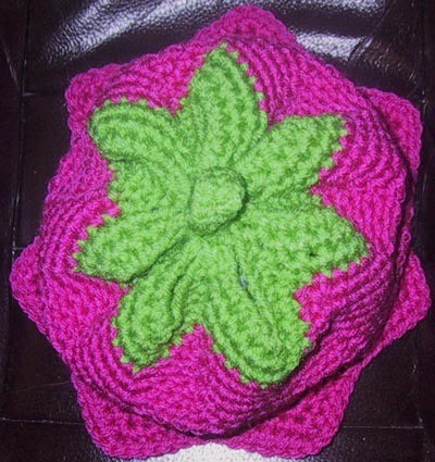 Crochet tulip cap.