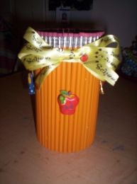 Jar decorated with pencils for vase or pencil holder.