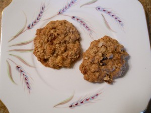 Two cookies on plate.