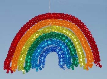 A rainbow made from clear pony beads.