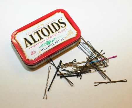 bobby pins and tin