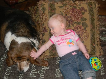 Dog and baby.